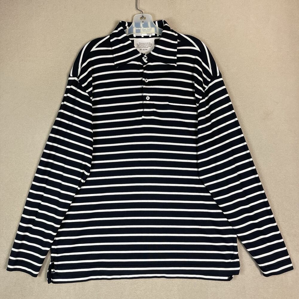 iliac Golf Polo Shirt Mens L‎ Black Striped Long Sleeve Luxury Hybrid Stretch